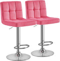 Yaheetech Pink Bar Stools Set of 2, Adjustable Velvet Barstools, Modern Counter Height Swivel Stool with Bigger Base for Kitchen Island, Pink