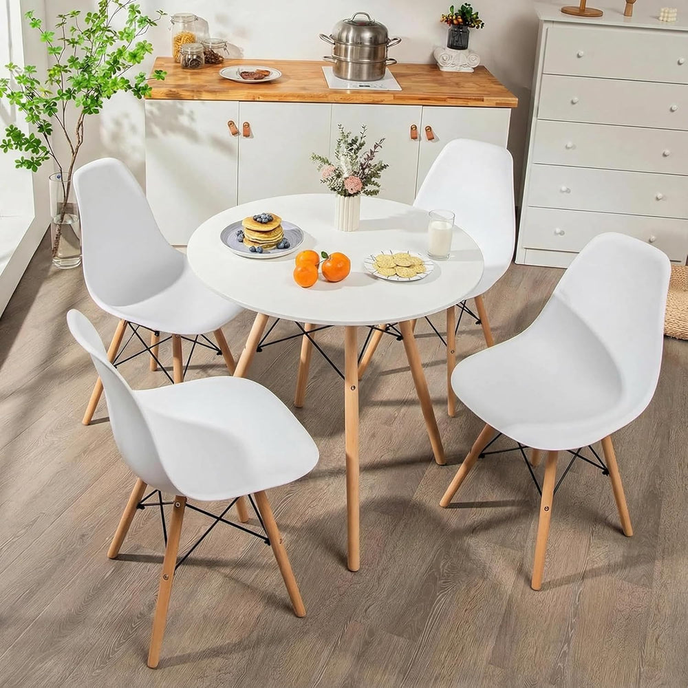 Tangkula Round Dining Table Set for 4, Modern Circle Kitchen Table & 4 Ch...