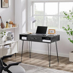 VECELO 39.3" Home Office Work Table with Drawers,Computer Desk with Hairpin Leg for Writing/Study,Charcoal Grey