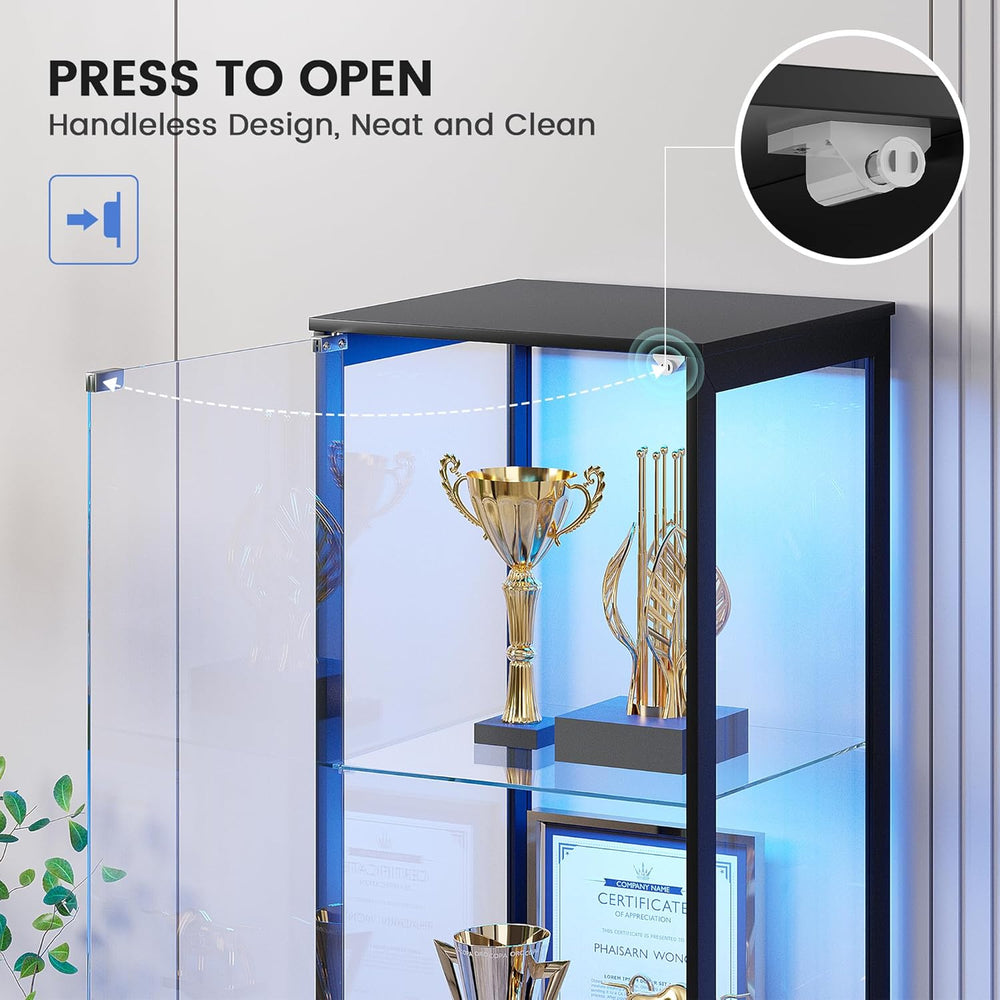 Glass Display Cabinet with Doors, 65" Tall 4-Tier Curio Display Case wit...