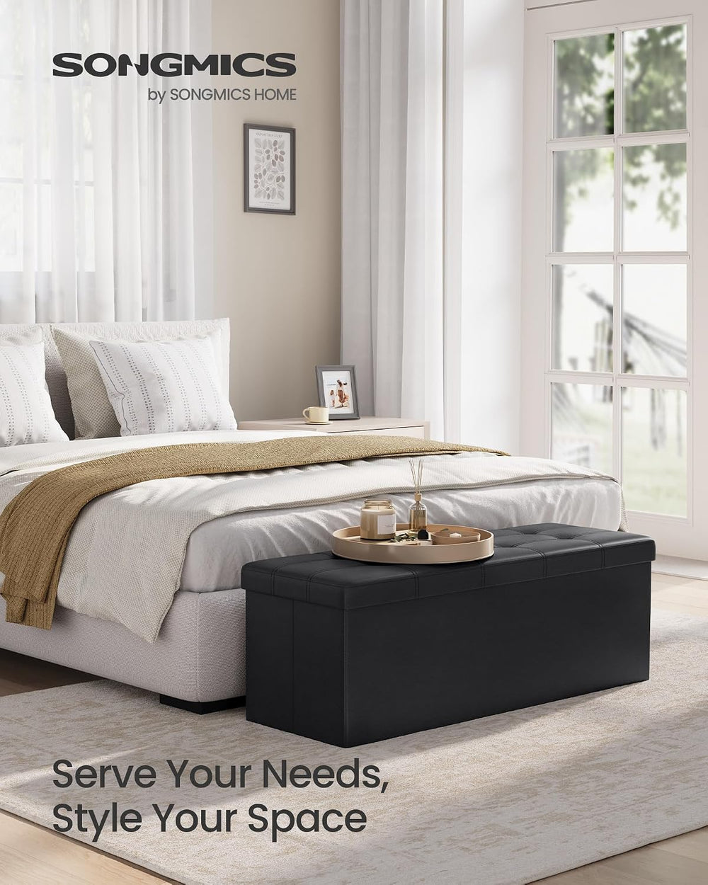 SONGMICS MAZIE Collection - 43 Inches Folding Storage Ottoman Bench, Ottoman ...