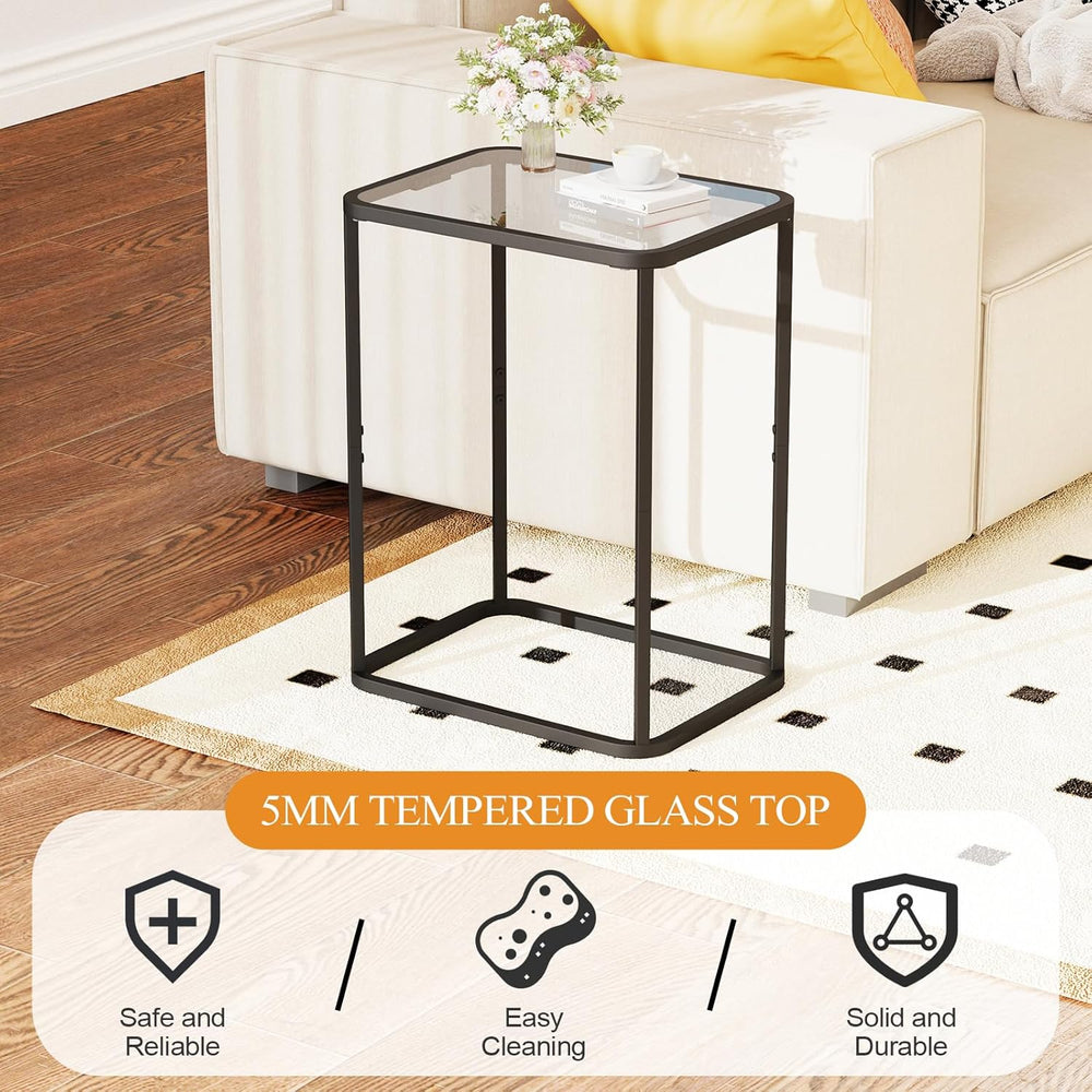 Garden 4 you Glass Side Table, Rectangle End Table with Metal Frame, Modern B...