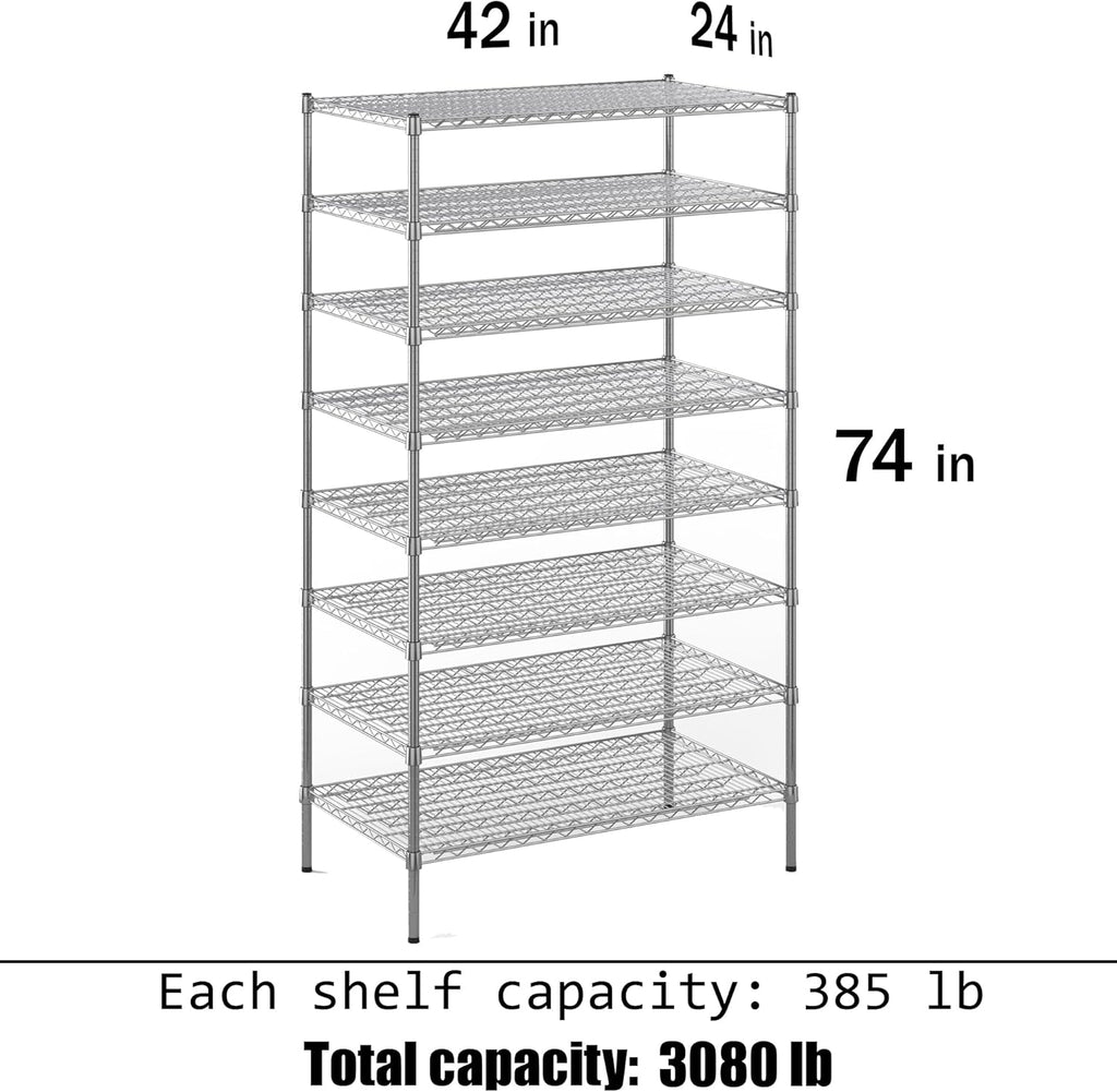 24" Deep x 42" Wide x 74" Height Wire Shelving Kit | 8-Tier | NSF Commercial Storage Rack Unit