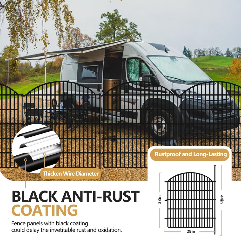 GILPWA 5 Panels Decorative Garden Fence 33in (H) x 12ft (L), Rustproof Metal ...