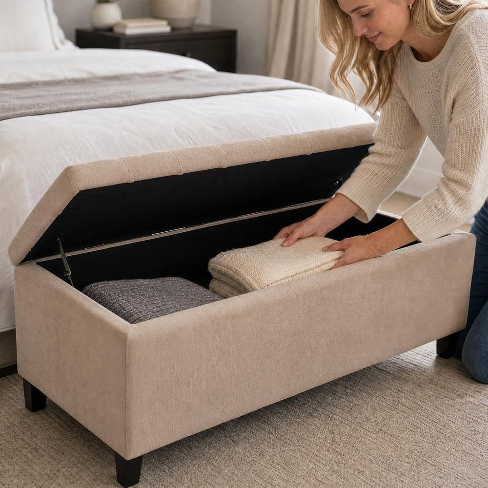 Madison Park 49" Upholstered Storage Bench, Button Tufted End of Bed Ben...