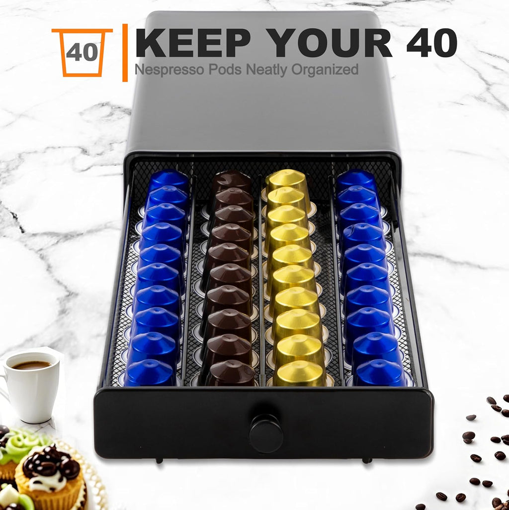Coffee Pod Drawer Compatible with Nespresso Original Line, Coffee Pod Holder for counter, 40 Capsules Capacity, Black