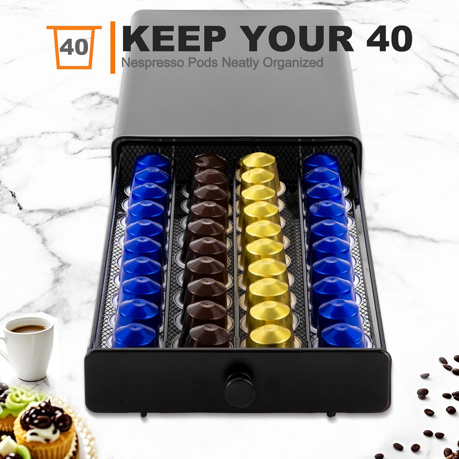 Coffee Pod Drawer Compatible with Nespresso Original Line, Coffee Pod Holder for counter, 40 Capsules Capacity, Black