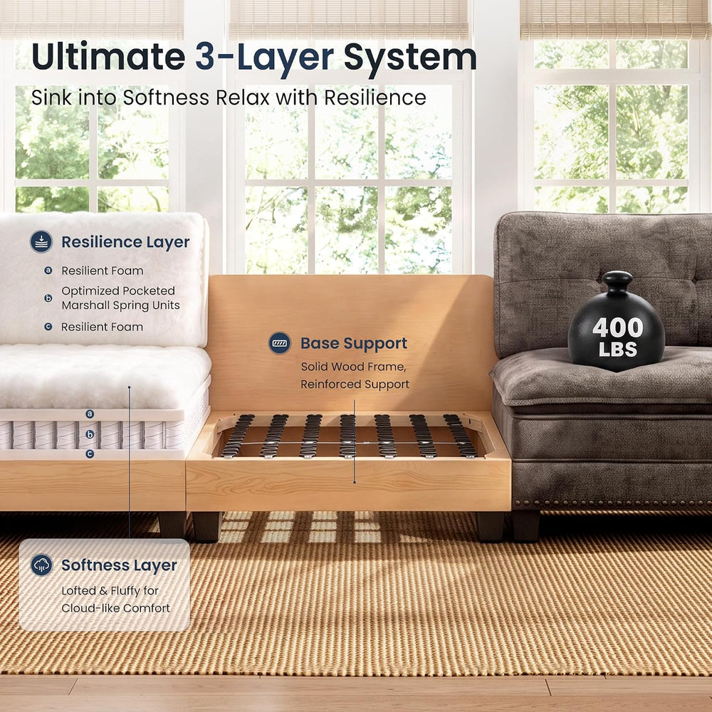 PHI VILLA 73.2" Modular Loveseat Cloud Couch with Rolled Arms & Deep...