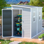 4x8 FT Lean-to Resin Shed with Floor Included, Waterproof Plastic Storage Cabinet, Garden Tool Sheds for Outdoor Wall