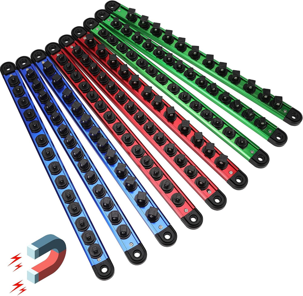 Magnetic Socket Holder Organizer Set: 9-Piece Detachable 1/4, 3/8, 1/2 Socket...
