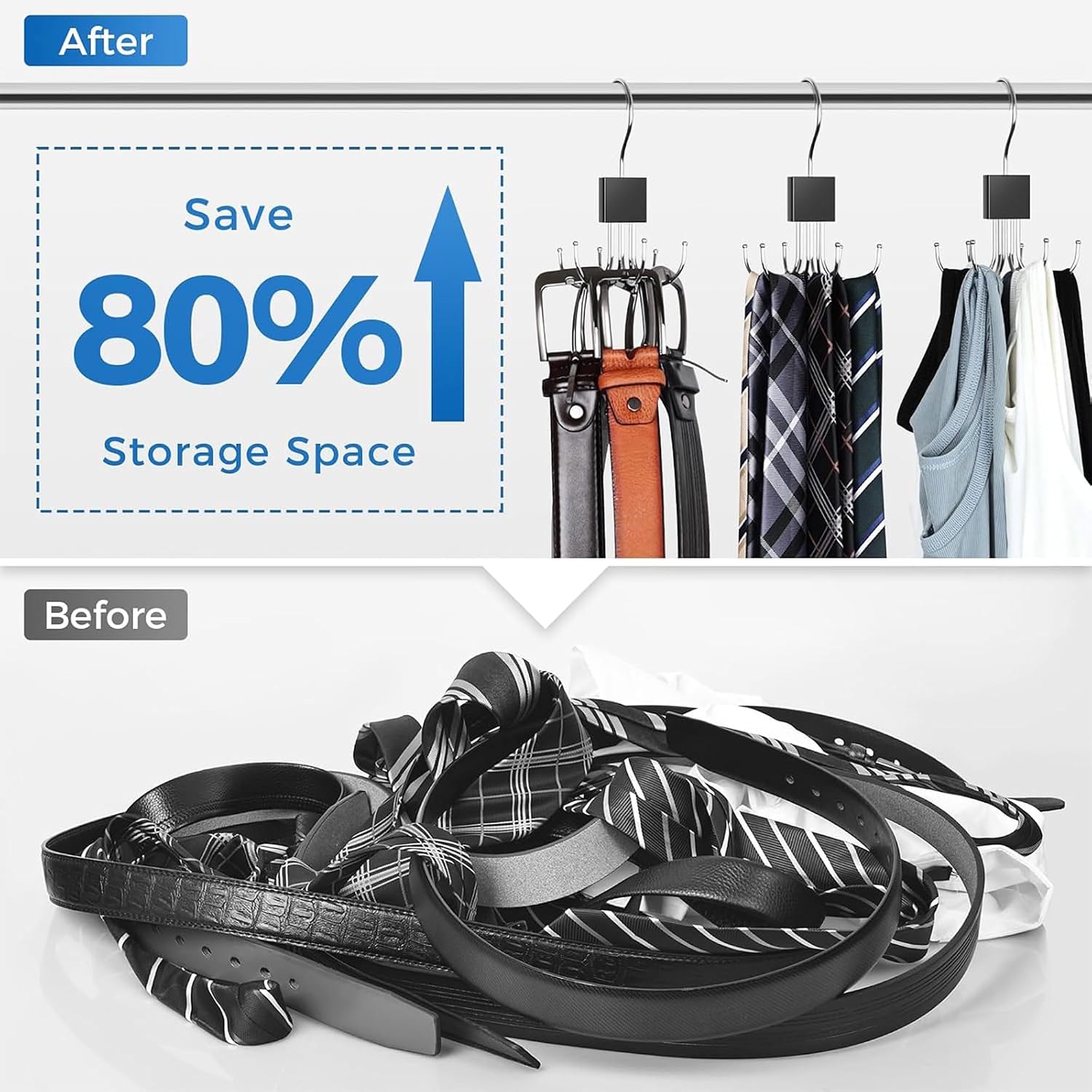 1PC 360° Rotatable Belt Hanger for Closet, Max 24 Belt Storage Organizer Rack, Space Saving Closet Organizers and Storage for Bra, Tank Top, Tie, Scarf and Purse