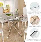 Glass Dining Table Set for 4, Modern Round Dining Room Table with Chairs, 5 Piece Kitchen Table and Chairs Set, for Living Room, Small Space (Include 4 White Chairs)