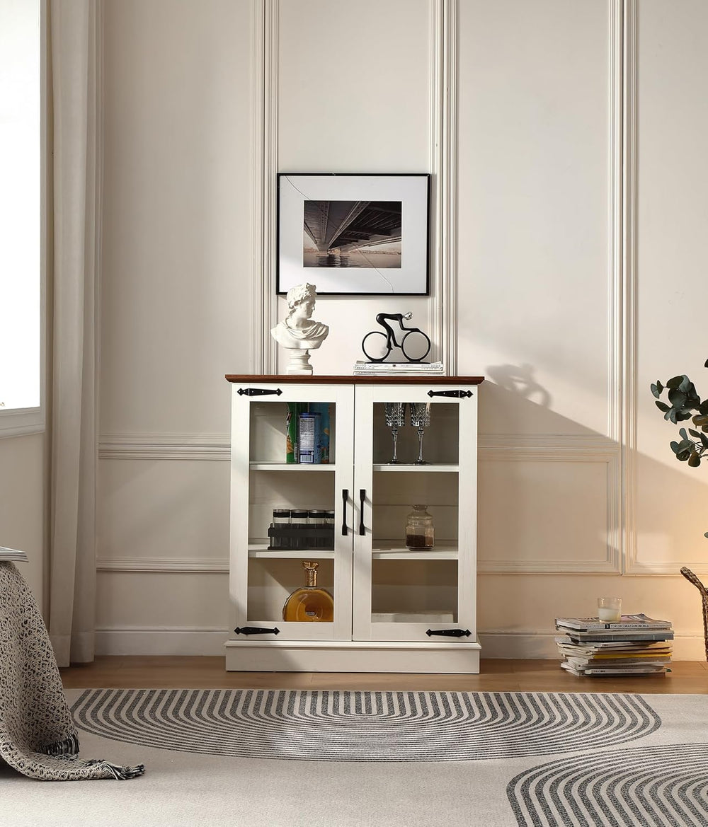 FOREST GRAVITY 31.5'' Small Display Buffet Cabinet with LED and Glass...