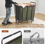 Hoctieon Large Laundry Cart with Wheels, 400L Heavy Duty Laundry Basket Organizer, Rolling Hamper Sorter for Clothes Storage, Industrial Dirty Clothes Hamper for Home & Hotel, Green+Brown