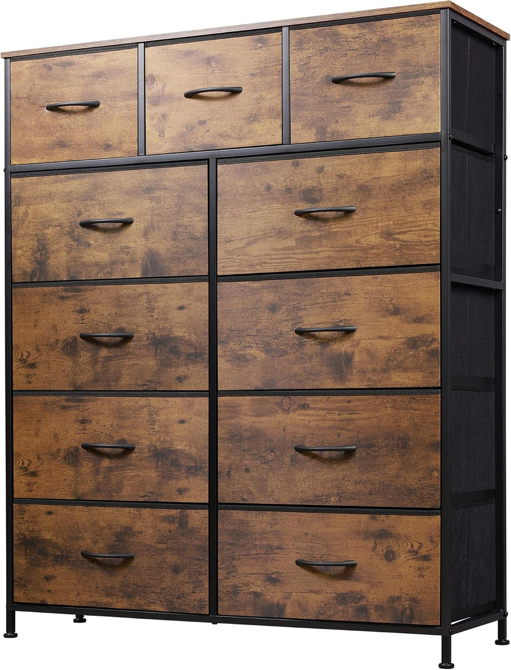 Tall Console Table with 11 Fabric Drawers, Rustic Brown | 11 Fabric Drawers, ...