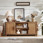 Farmhouse 55" Tv Stand,Dark Wood Entertainment Center with Adjustable Shelves & 2 Door Storage,Wooden Media Console Cabinet for TVs Up to 65 inches, Rustic Tv Stands for Living Room,Bedroom