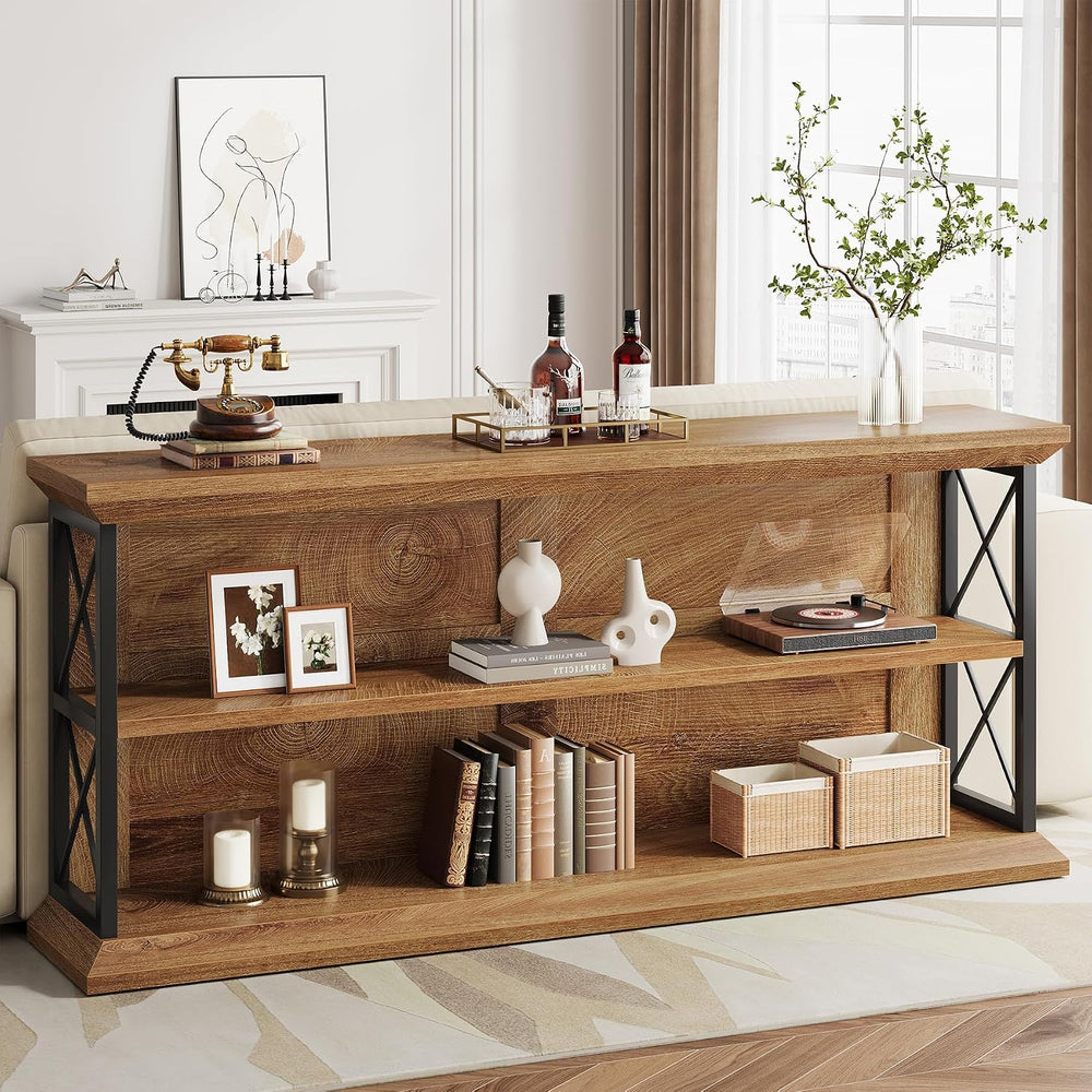 63" Entryway Console Table with 3-Tier Storage Shelf, Behind Couch | 3-T...