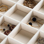 Frebeauty Stackable Velvet Jewelry Organizer Trays for Drawers Inserts Jewelry Storage Tray Display Case, Stud Earrings Bracelets Necklace Rings Accessories Trays for Women Girls(Set of 2 Beige)
