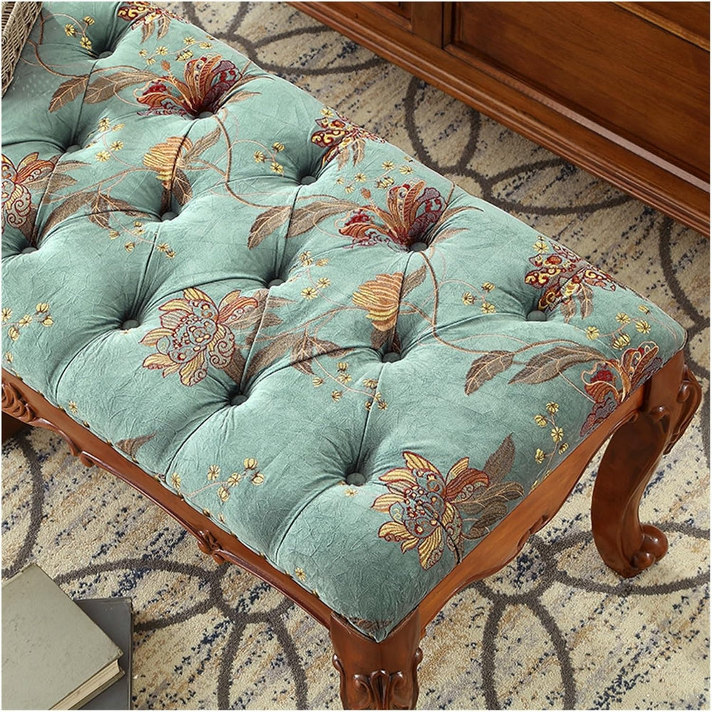 Modern Natural Solid Wood Upholstered Bench - Velvet Cushions Functional Seat...