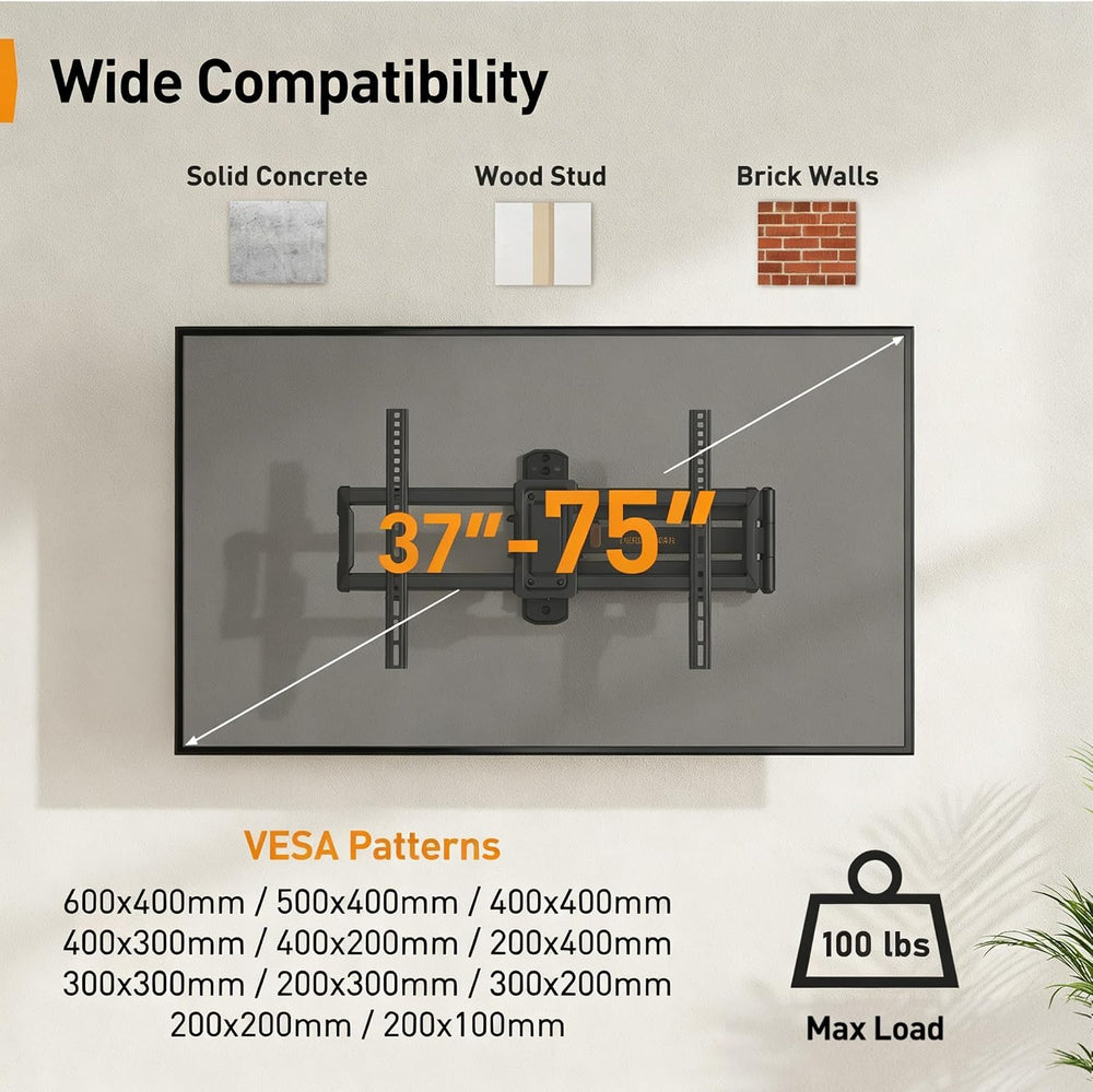 Perlegear Corner TV Wall Mount Long Arm TV Mount Bracket for 37-75 Inch TVs-F...