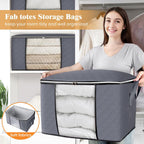 Fab totes 24 Gallons Clothes Storage, Foldable Thick Fabric Blanket Storage Bags, Containers for Organizing Bedroom, Closet, Clothing, Comforter, Organization with Handle (3 Pack,Grey)