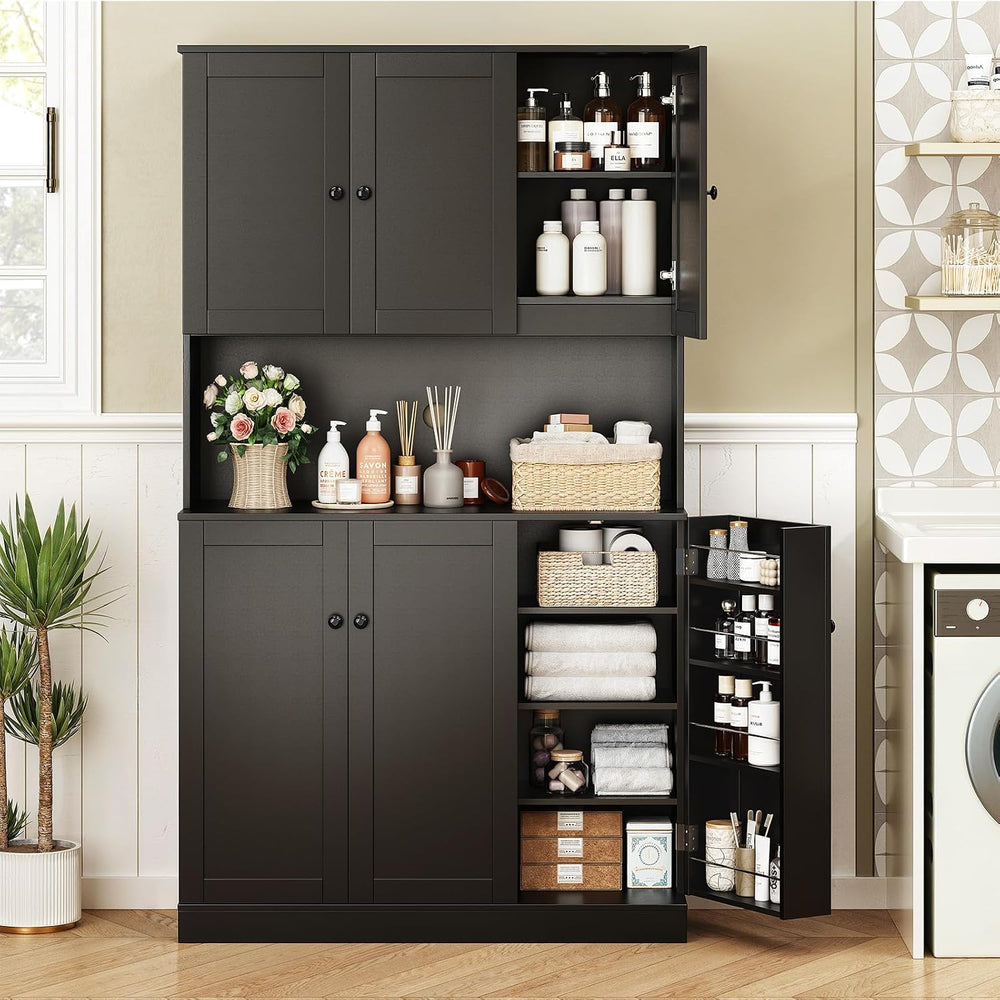 ONBRILL 71" Tall Kitchen Pantry Storage Cabinet, Kitchen Hutch, Black | ...