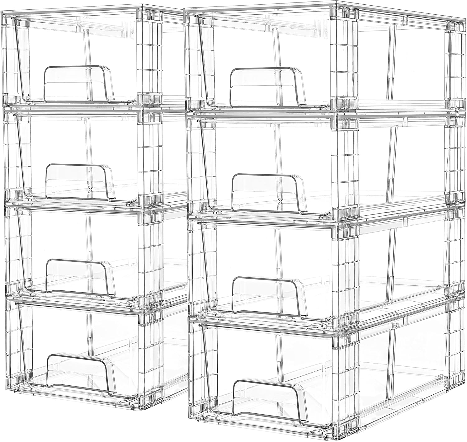 Vtopmart 8 Pack Stackable Storage Drawers,Clear Acrylic Drawer Organizers with Handles, Easily Assemble Containers for Fridge, Bathroom,Kitchen Undersink,Cabinet,Pantry Organization and Storage