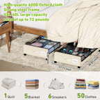 Under Bed Storage with Wheels, XXL 60L Under the Bed Storage Bins, Underbed Storage Containers with Lids & Label, Rolling Metal Drawer for Shoes, Clothes, Books, Toys (2-Pack Beige)