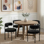 Boucle Dining Chairs Set of 6, Black Dining Chairs with Upholstered Seat and Round Back, Mid-Century Modern Kitchen Chairs for Dining Room, Restaurant