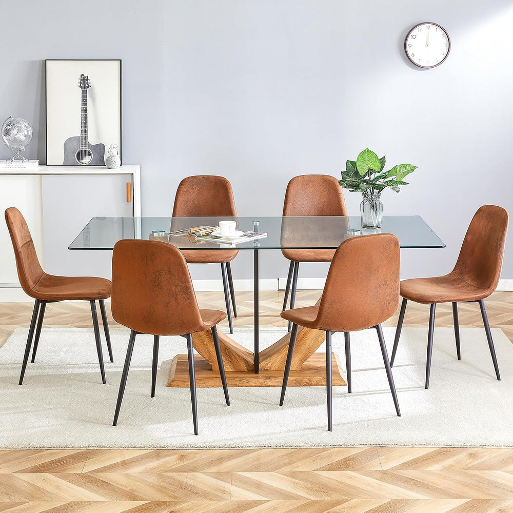 71" Glass Dining Table Set for 6, 7 Piece Dining Table Set,Tempered Glas...