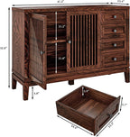 47" Walnut Farmhouse Buffet Sideboard Cabinet with Slat Doors for Kitchen | Wood Credenza with 4 Drawers & 2 Doors Coffee Bar Storage Cabinet with Adjustable Shelf for Living Room Entryway