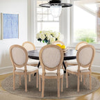 Rattan Back Upholstered Dining Chairs Set of 6 French Country Oval Kitchen Side Chairs with Wood Legs for Dining Room, Kitchen, Restaurant(Beige-Rattan)