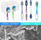 Toothbrush Holder Wall Mounted with Cover for Bathroom, 2 Slots Toothbrush Storage Organizer for Shower, Self Adhesive Toothbrush Hanger Rack for Dorm, Cabinet (Clear)