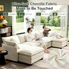146" Cloud Couch Sectional, U Shaped Modular Sectional Sofa, 4-Seat Deep Seat Couch with 6 Removable Washable Pillows and 2 Ottoman for Living Room, Bedroom, Apartment, Beige