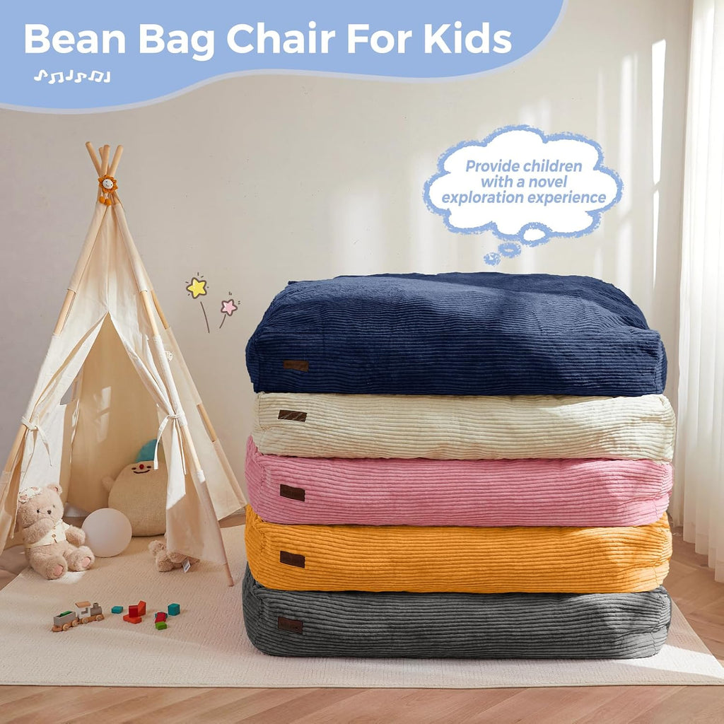 MAXYOYO Bean Bag Chair Bed for Kids, Convertible Bean Bag Floor Sofa Couch | Folds from Lazy Chair to Floor Bed, Machine Washable Corded Fabric, Stuffed Floor Sofa Couch for Boys and Girls, Navy