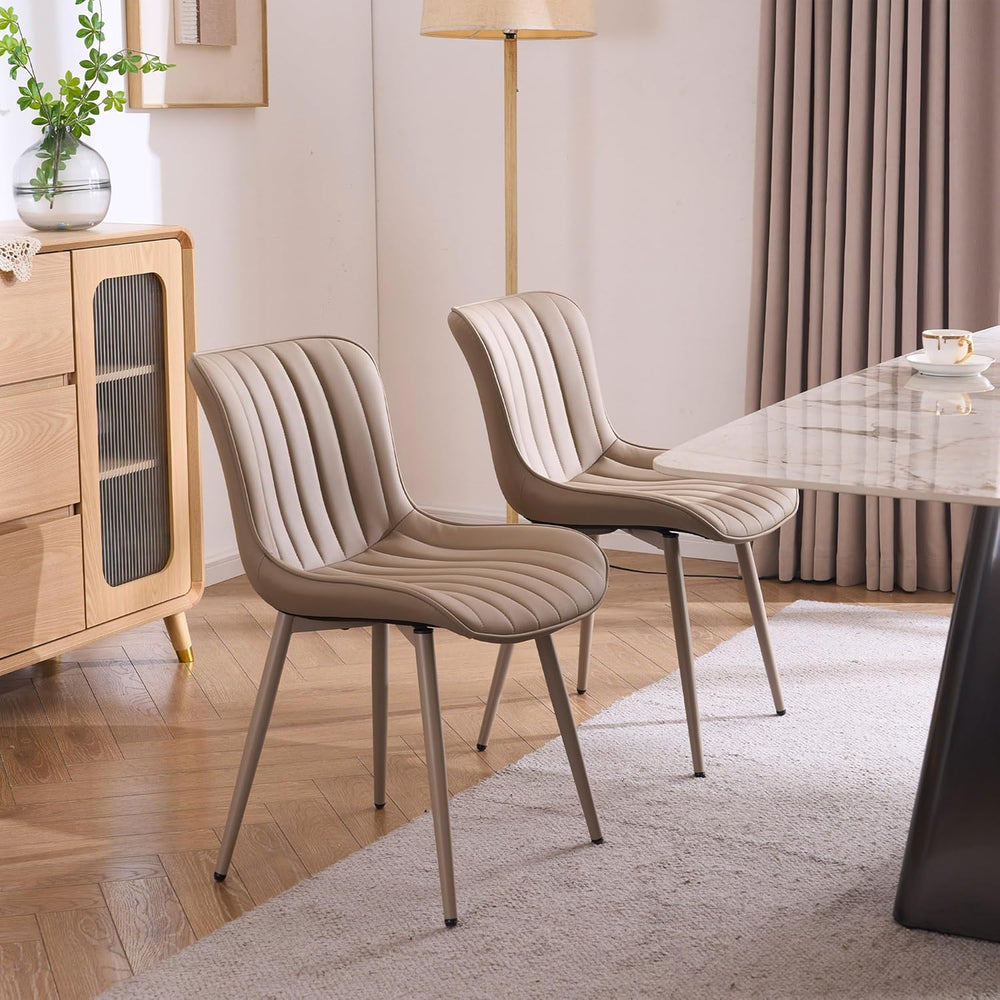 YOUNUOKE Mid-Century Modern Dining Chairs Set of 2, Khaki PU Leather Upholste...