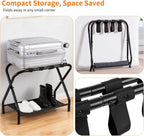 Heybly Luggage Rack for Guest Room, Pack of 2, Steel Folding Suitcase Stand with Storage Shelf for Bedroom, Hotel, Foldable Steel Frame, Guest Room 26.2" L x 14.4" W x 20.5" H, Black HLR004B2