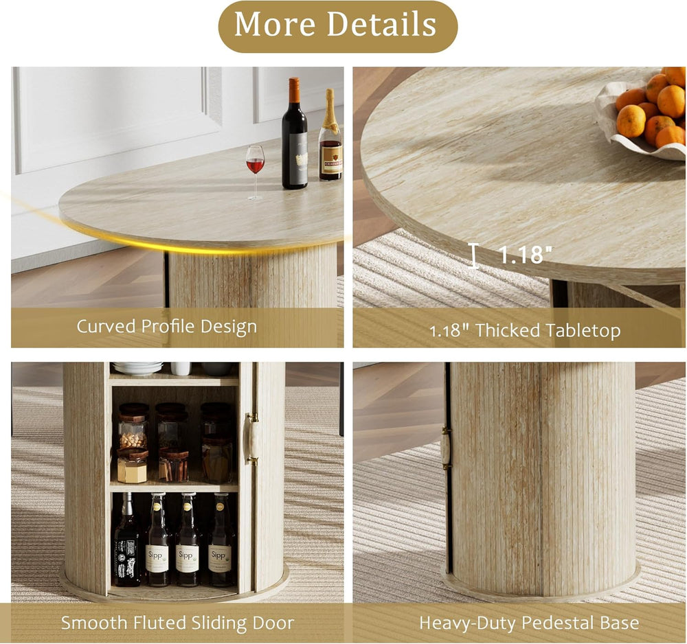 63"-94" Large Oval Extendable Dining Table for 6 8 10, Faux Travert...