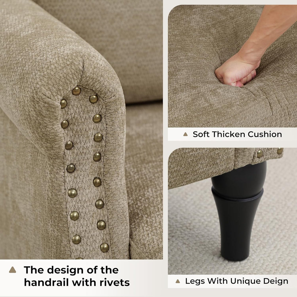 Accent Chair for Living Room, Modern Mid Century Reading Chair Armchair High Back Upholstered Armchair with Wooden Legs for Living Room Bedroom Office (Brown, 1PCS)