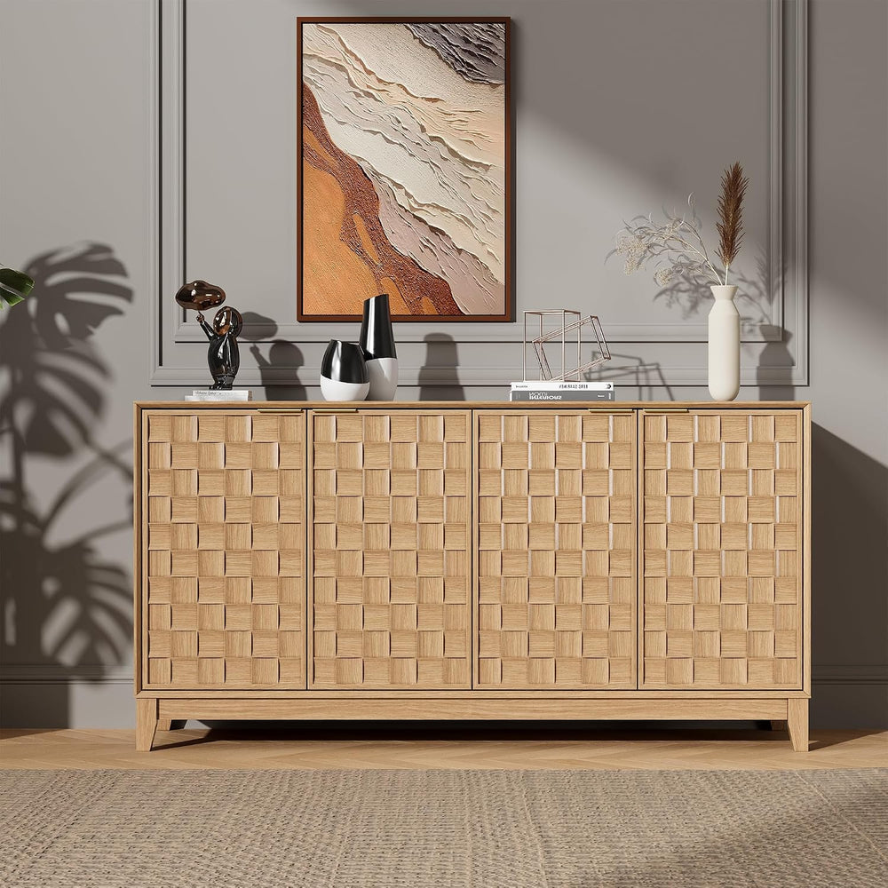 MALOL Fluted Sideboard Buffet Cabinet with Storage, 59" Wood Buffet Tabl...