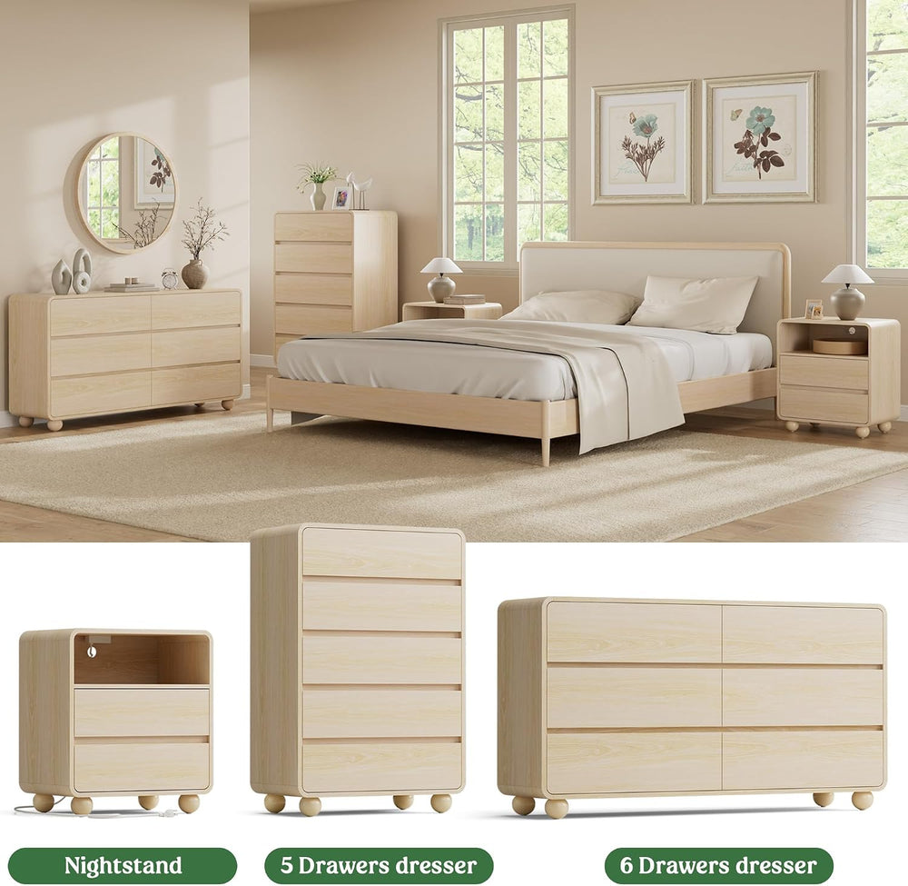 Lulive 5 Drawer Dresser for Bedroom, 41" Tall Chest of Drawers, Natural