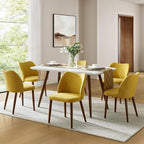 Dining Chairs Set of 6, Upholstered Kitchen Dining Room Chair Set Morden Accent Side Dinner Chair with Curved Padded Back Wood Legs for Restaurant/Cafe, Mustard
