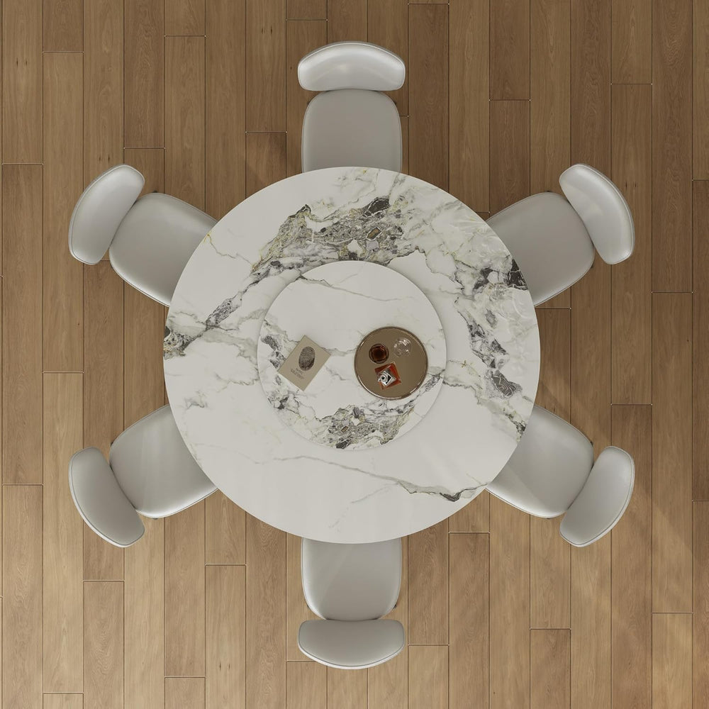 Montary 59” Modern Round Dining Table for 6-8, Artificial Marble Dining Room ...