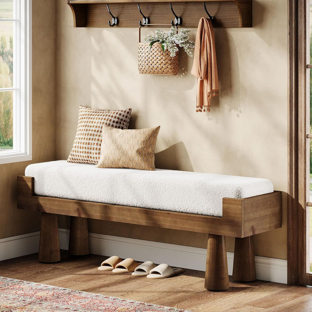 Tribesigns Upholstered Entryway Bench, Shoe Bench Padded Seat with Solid Wood...