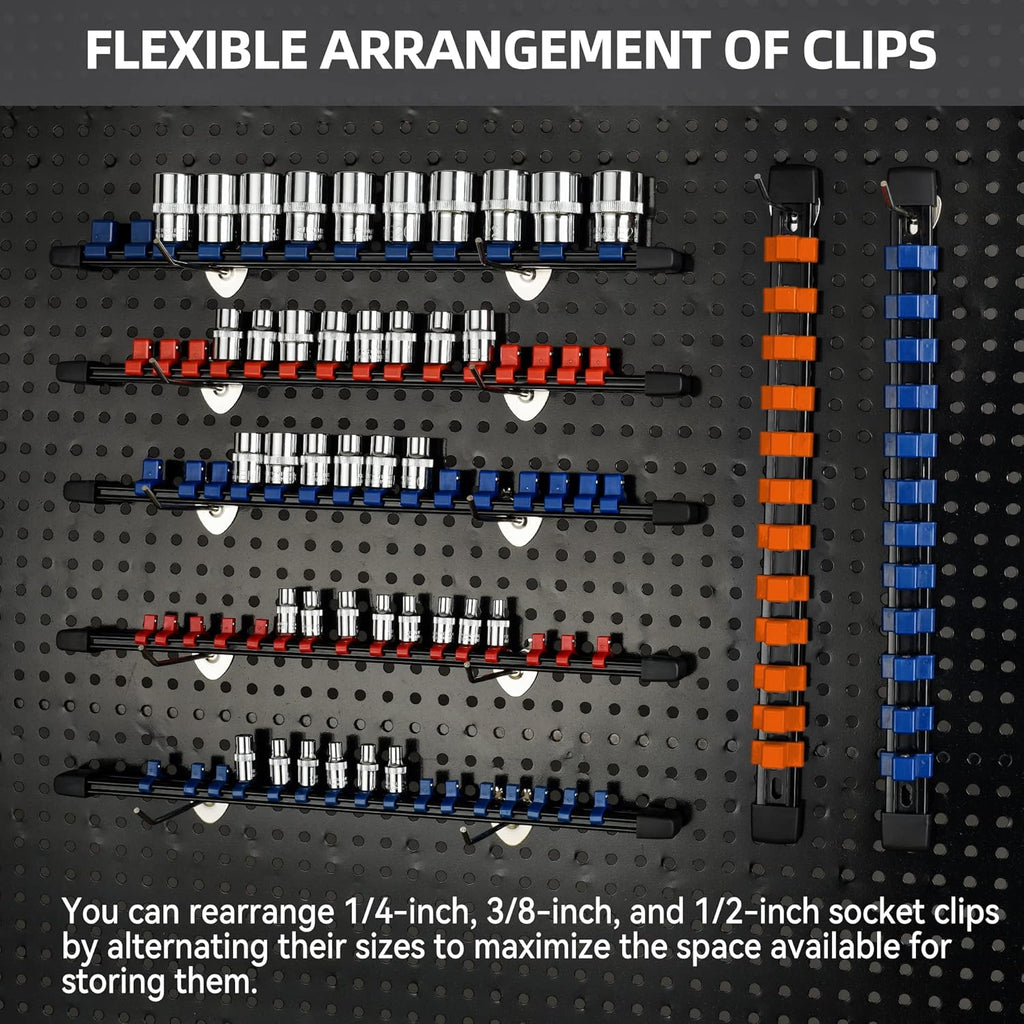 Socket Organizer Drive ABS Tools - Orange Socket Holder, Premium Quality 12 Pieces Socket Holders Kit 1/4-Inch x 64 Clips, 3/8-Inch x 60 Clips, 1/2-Inch x 48 Clips（12PC,Orange)