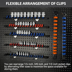 Socket Organizer Drive ABS Tools - Orange Socket Holder, Premium Quality 12 Pieces Socket Holders Kit 1/4-Inch x 64 Clips, 3/8-Inch x 60 Clips, 1/2-Inch x 48 Clips（12PC,Orange)