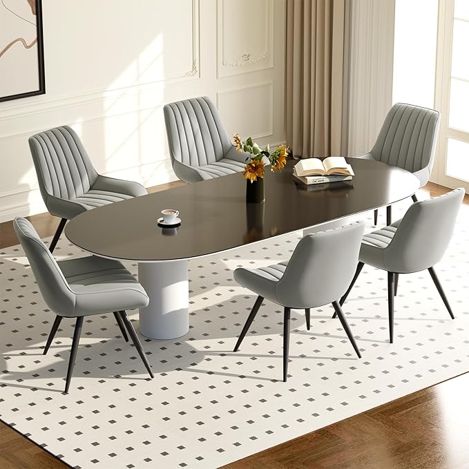 Modern Dining Chairs Set of 6,Upholstered Dining Room Chairs with Thick Cushions,Fabric Comfy Dining Chairs with Metal Legs for Dining Room Grey