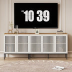 Farmhouse TV Stand for TVs up to 85 inch, 2 in 1 Entertainment Center TV Console with Storage Cabinets and Metal Base,Media Console for Living Room, Antique White