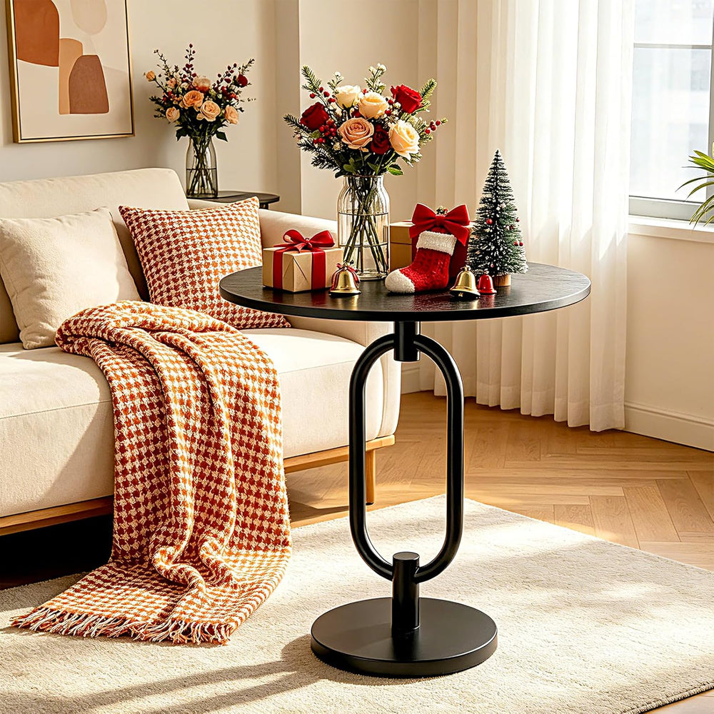 17In Black Round Side Table Modern End Table Stable Sofa Side Table with Heav...