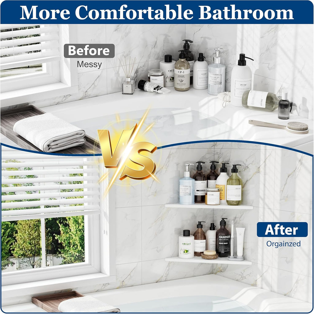 Corner Shower Shelves, 12” Recessed Tile Shower Shelf, 304 Stainless Steel Grout in Corner Tile Shower Shelves, No Drilling, Matte White, 2 Pack